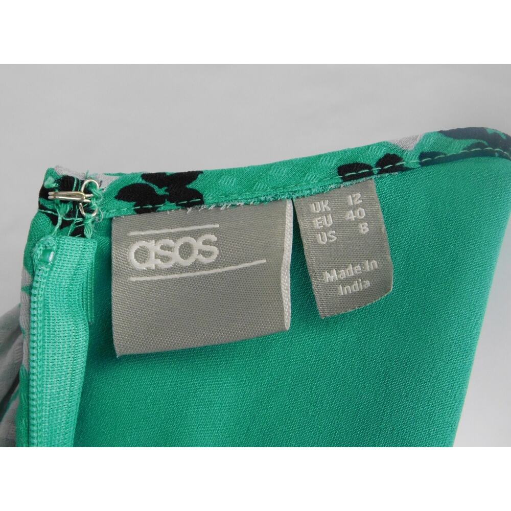 ASOS Puff Sleeve Ruched Green Floral Midi Dress Sz 8 - Picture 10 of 13